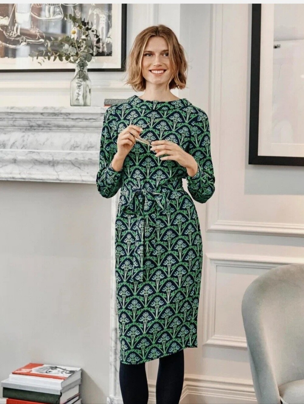 Boden Women's Green & Navy Floral Florrie Dress NWT 12R(US)